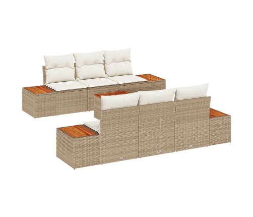 Conjunto de Sofá de Jardín de 7 Piezas con Cojines Beige Poliratán Acacia