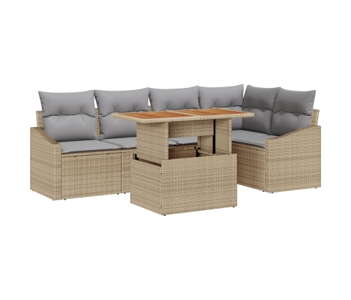 Juego de Comedor de Jardín de 6 Piezas con Cojines Beige de Poliratán y Acacia