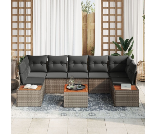 Set de Sofá de Jardín de 8 Piezas con Cojines Gris Poliratán Acacia