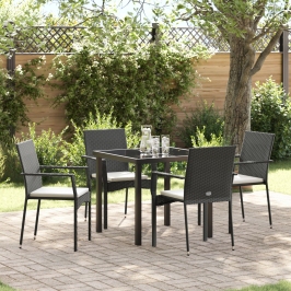 Juego de Comedor de Jardín  de 5 Piezas con Cojines Negro Poliratán