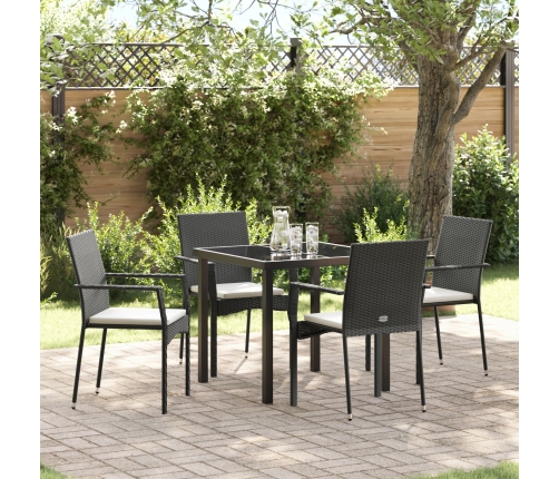 Juego de Comedor de Jardín  de 5 Piezas con Cojines Negro Poliratán