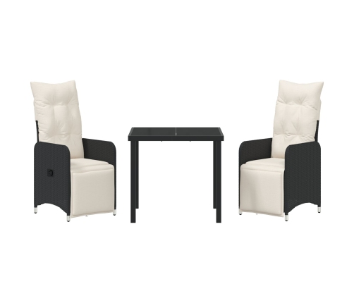Set de Comedor de Jardín de 3 Piezas con Cojines de  Poliratán Negro