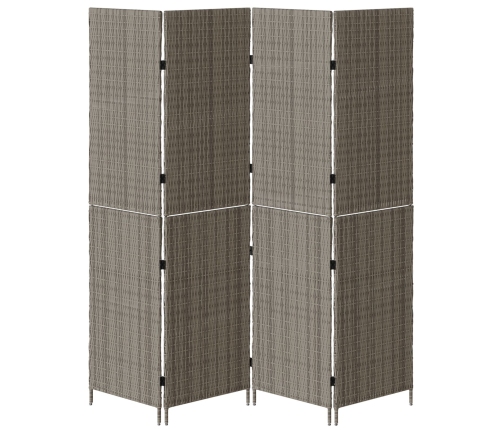 Divisor de habitaciones  4 paneles plegable gris 195x180 cm poli ratán