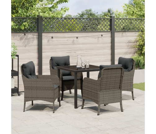Conjunto de Comedor de Jardín  de 5 Piezas con Cojines Gris Poliratán
