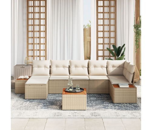 Juego de Sofá de Jardín de 8 Piezas con Cojines Beige de Ratán Poli y Acacia