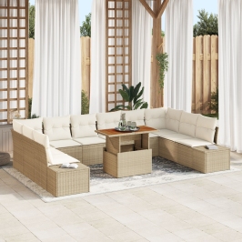 Conjunto de sofá de jardín de 11 piezas con cojines beige de ratán sintético