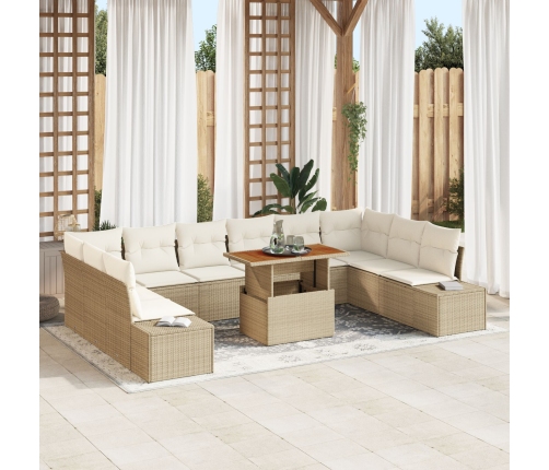 Conjunto de sofá de jardín de 11 piezas con cojines beige de ratán sintético