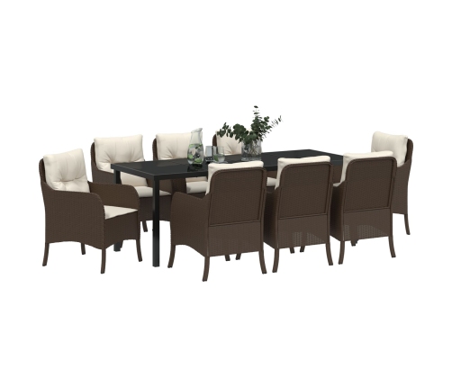 Conjunto de Comedor de Jardín  de 9 Piezas con Cojines Marrón Poliratán