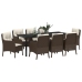 Conjunto de Comedor de Jardín  de 9 Piezas con Cojines Marrón Poliratán