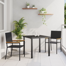 Sillas de Jardín Apilables  con Cojines - Set de 2 Piezas en Ratán Poli Negro