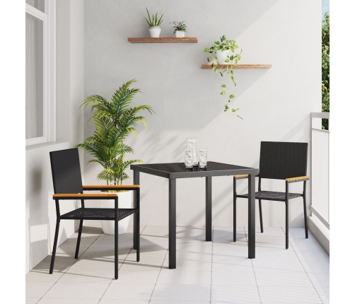 Sillas de Jardín Apilables  con Cojines - Set de 2 Piezas en Ratán Poli Negro