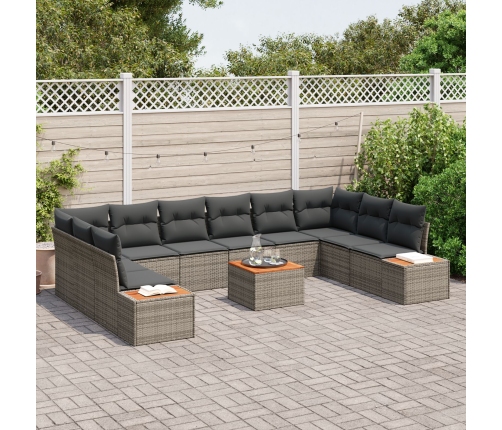 Conjunto de Sofá de Jardín  de 11 Piezas con Cojines Gris Polirratán Acacia
