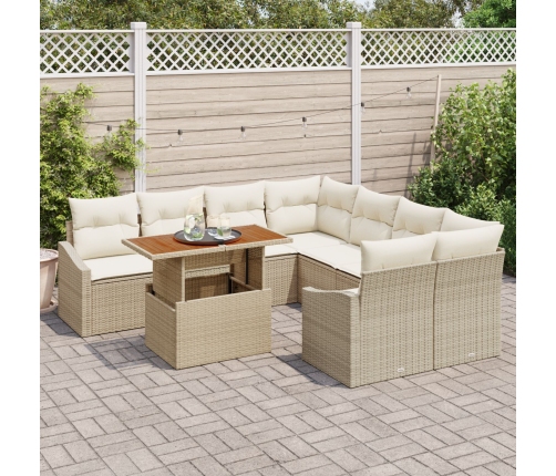 Juego de Comedor de Jardín de 9 piezas con Cojines Beige de Ratán Poliéster Acacia