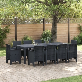 Conjunto de Comedor de Jardín de 11 Piezas con Cojines Antracita Poliratán
