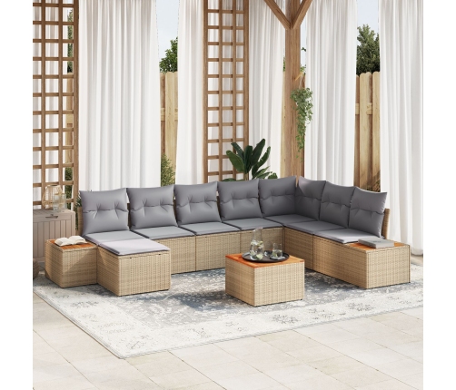 Conjunto de sofá de jardín de 9 piezas con cojines beige de poliratán