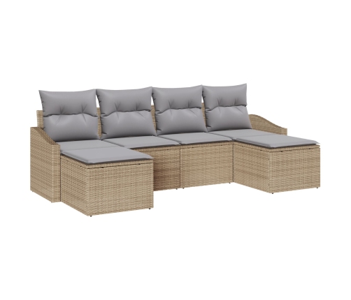 Conjunto de Comedor de Jardín de 6 Piezas con Cojines Ratán Poliéster Beige