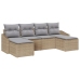 Conjunto de Comedor de Jardín de 6 Piezas con Cojines Ratán Poliéster Beige