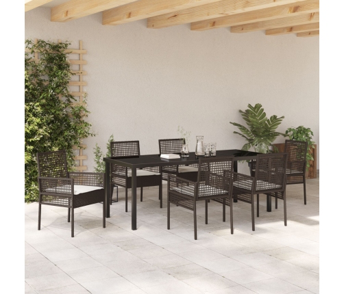 Juego de Comedor de Jardín de 7 Piezas con Cojines Ratán Marrón