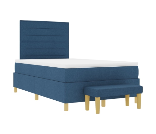 Cama con Sommier y Banco Azul 120x200 cm Tela