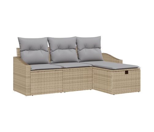 Conjunto de sofá de jardín de 4 piezas con cojines beige de ratán poliéster