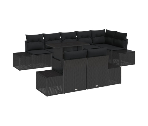 Juego de Sofás de Jardín Set de 9 Negro Ratán, Tela