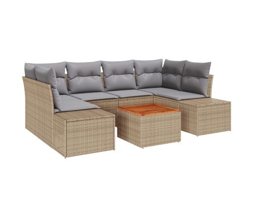 Conjunto de Sofá de Jardín  de 7 Piezas con Cojines Beige Ratán Poliéster Acacia