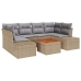 Conjunto de Sofá de Jardín  de 7 Piezas con Cojines Beige Ratán Poliéster Acacia