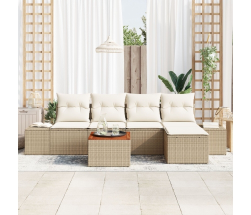 Juego de Sofás de Jardín de 6 Piezas con Cojines Beige de Ratán Polimérico y Acacia
