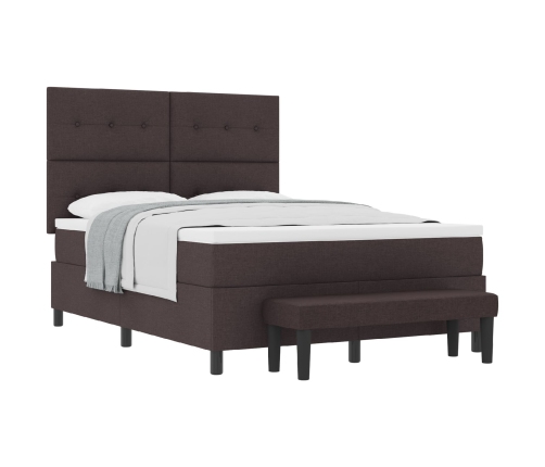 Cama con Box Spring  con Colchón y Bancó Marrón Oscuro 140x200 cm Tela