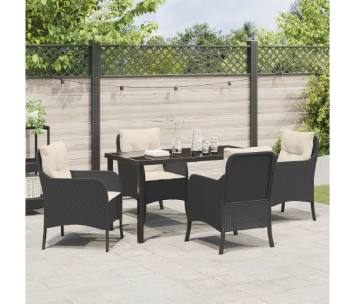 Set de Comedor de Jardín de 5 Piezas  con Cojines Negros de Poliratán