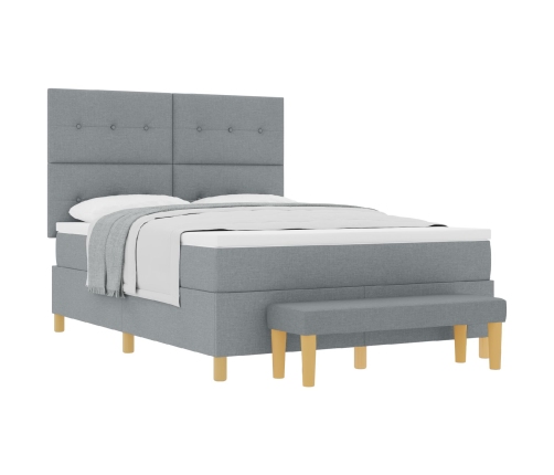 Cama Box Spring de  con colchón y banco gris claro 140x190 cm de tela
