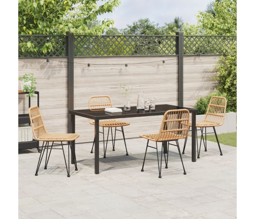 Conjunto de Comedor Jardín de 5 Piezas Marrón Ratán Poliéster