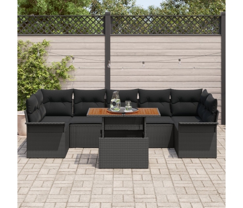 Set de Sofá de Jardín  de 8 Piezas con Cojines Negro Poliratán Acacia