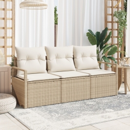 Juego de Sofá de Jardín de 3 Piezas con Cojines Beige Ratán Sintético,  Sofá de Jardín de 2 Plazas con Almacenamiento y Cojines Beige Ratán Sintético