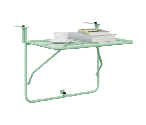 Mesa Colgante Plegable de Balcón - Verde Menta, 60x40 cm, Acero