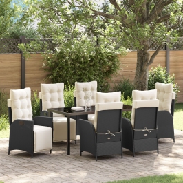 Conjunto de Comedor de Jardín de 7 Piezas  Negro Ratán Poliéster