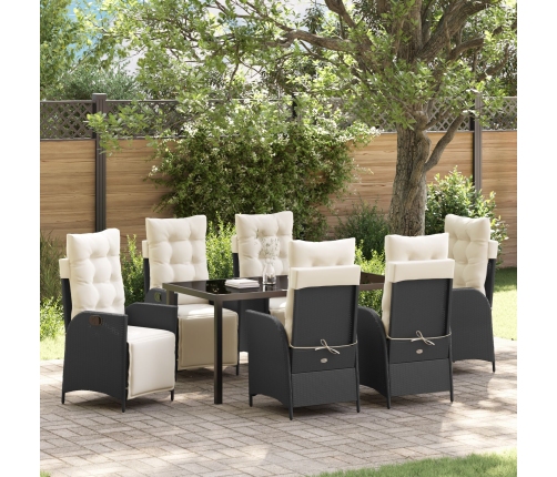 Conjunto de Comedor de Jardín de 7 Piezas  Negro Ratán Poliéster