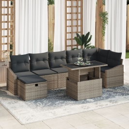 Conjunto de Sofá de Jardín de 8 Piezas con Cojines Gris Poliratán