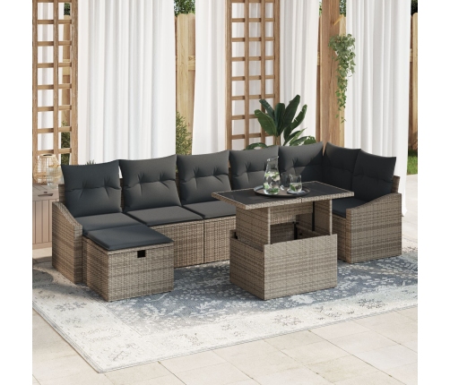 Conjunto de Sofá de Jardín de 8 Piezas con Cojines Gris Poliratán