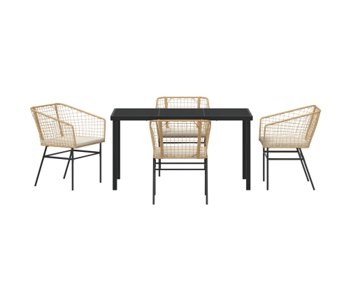 Conjunto de Comedor de Jardín  de 5 Piezas con Cojines Marrón Rátan de Polipropileno