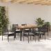 Conjunto de Comedor de Jardín  de 7 Piezas con Cojines Negro Polirratán