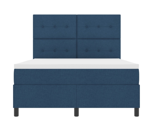 Cama con somier y colchón azul 140x200 cm de tela