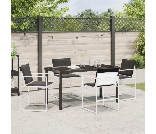 Conjunto de comedor de jardín de 5 piezas con cojines en blanco de Textilene y acero