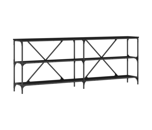 Mesa de Consola  Negro Roble 200x30x75 cm Madera Ingenierizada y Acero