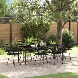 Conjunto de Comedor de Jardín  de 7 Piezas Negro Poliratán