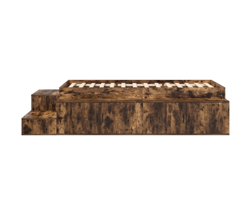 Marco de Cama con Almacenamiento Roble Ahumado Madera Elaborada