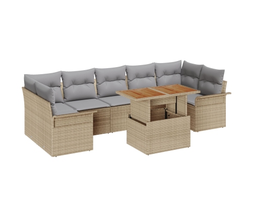Juego de Sofá de Jardín de 8 Piezas con Cojines Beige Ratán Acacia