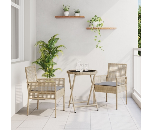 Conjunto de Bistro de Jardín de 3 Piezas  con Cojines Beige de Poliratán