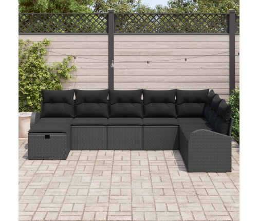 Conjunto de Sofá de Jardín de 8 piezas con Cojines Negro Poliratán
