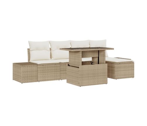 Juego de Sofás de Jardín Conjunto de 6 Beige Ratán